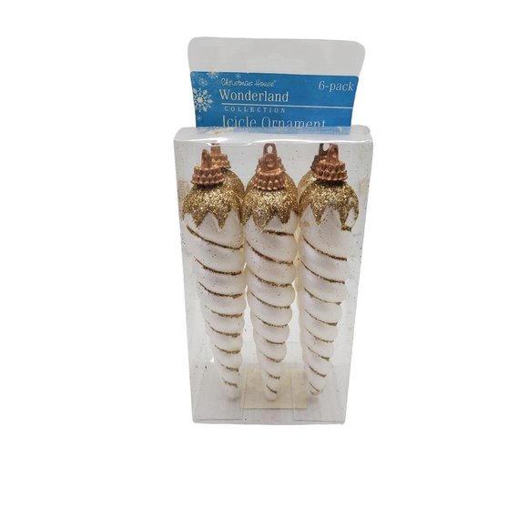 Christmas House Other - Vintage Christmas House Wonderland Collection Icicle Ornaments, White and gold-